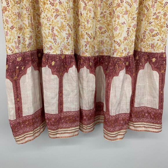 Wonderly Skirt Floral Print Midi Pull On Yellow Tassel Boho - Picture 5 of 11